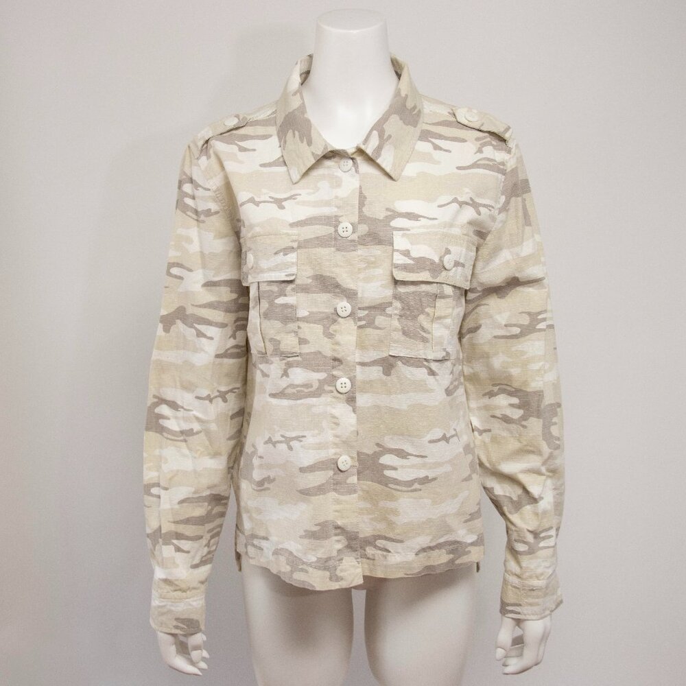 Sanctuary Button Down Neutral Camo Utility Shacket 100% Cotton Size Medium